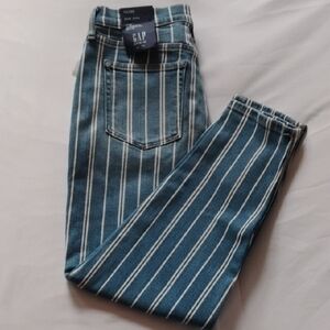 GAP Blue and White Striped Denim Mom Jean